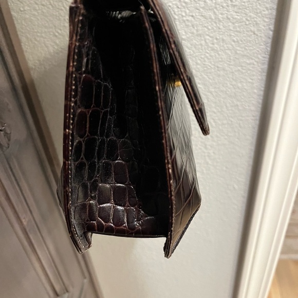 Salvatore Ferragamo Dark Brown Croc-Embossed Crossbody Bag - Picture 3 of 13